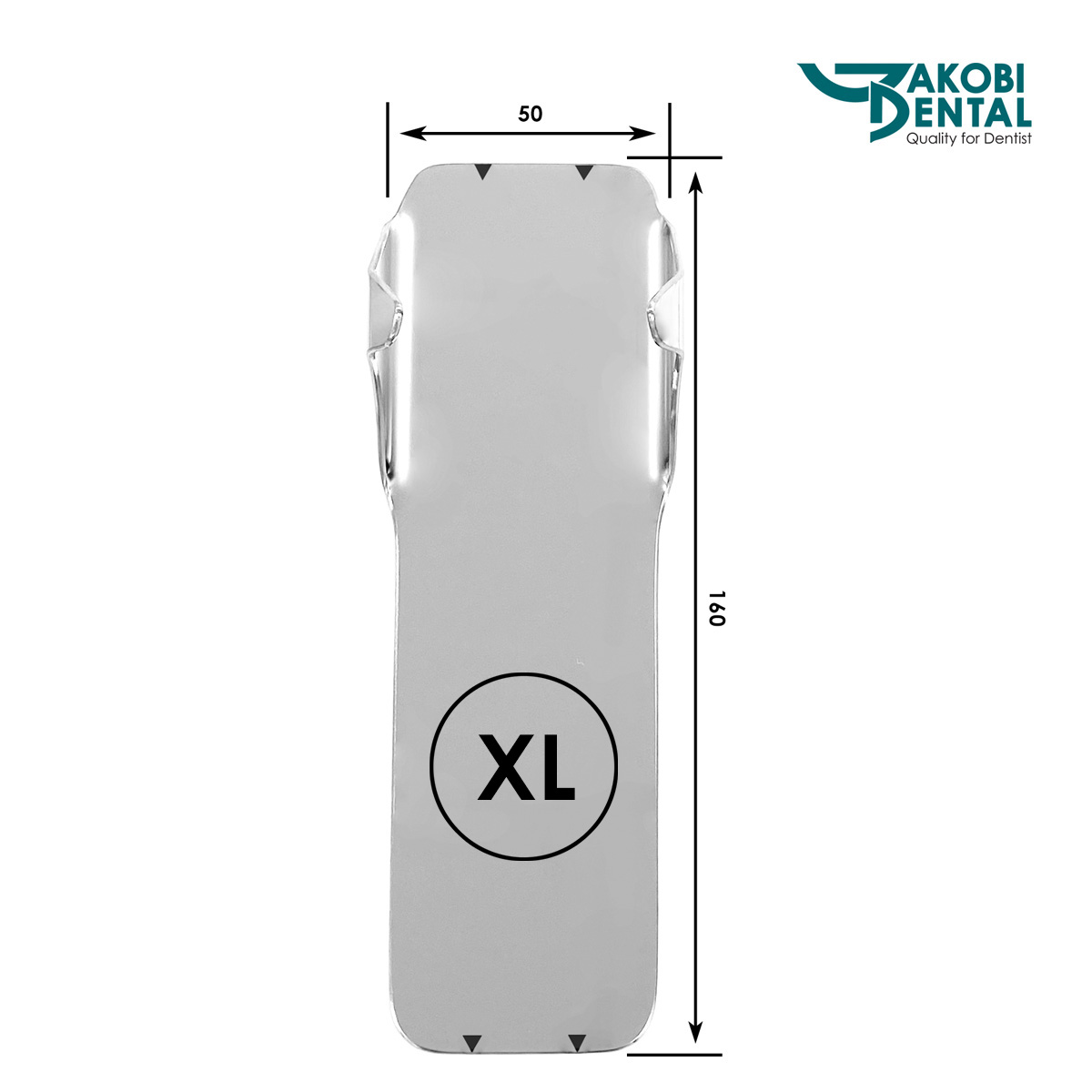 Stainless steel photo mirror # 50XL for measuring the palate, with integrated cheek retraction, Front Surface