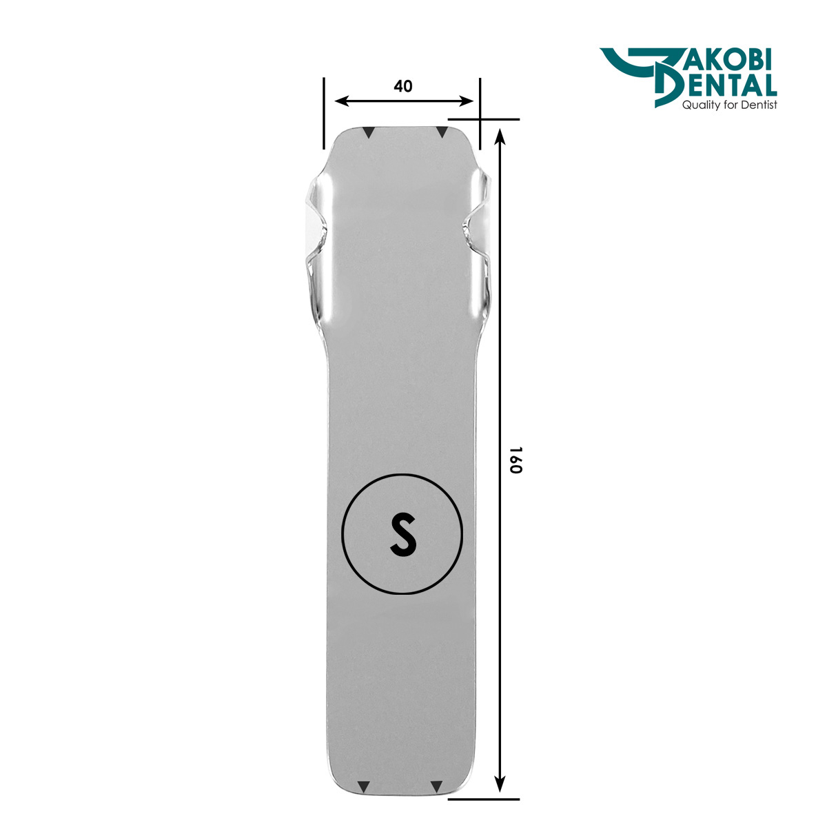 Stainless steel photo mirror # 40S for measuring the palate, with integrated cheek retraction, Front Surface
