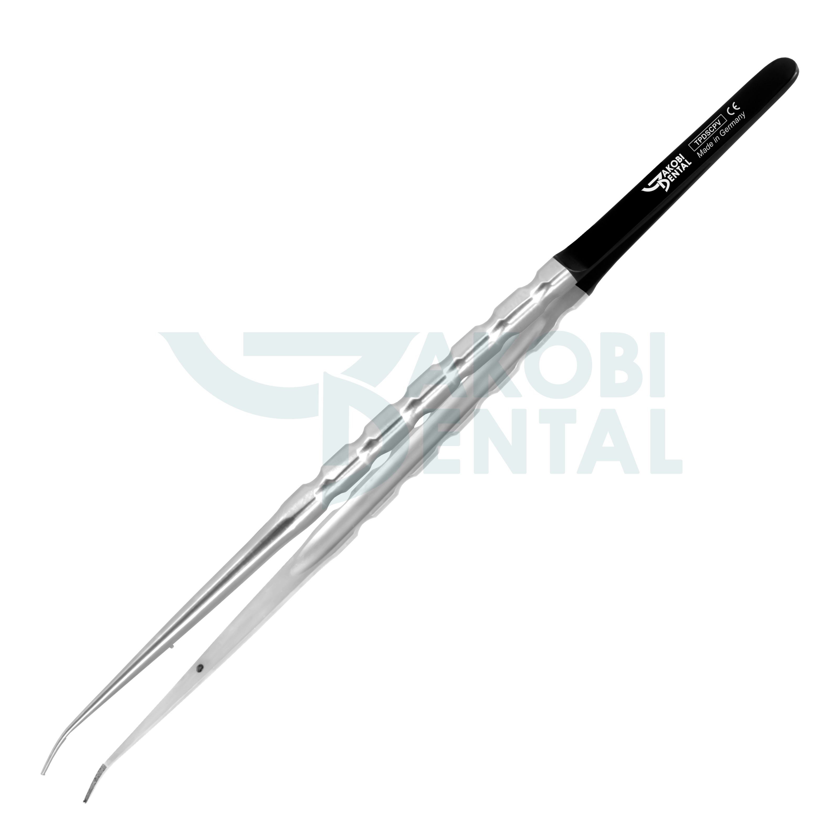 Micro Tissue plier, diamond powdered, curved, 1x2 surgical, 180m